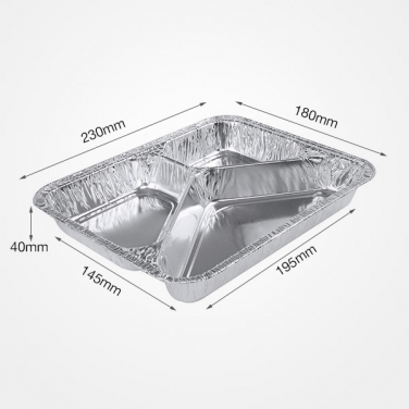 3 Compartments Divided Aluminum Foil Container Rectangular Foil Tray Plate with Lids