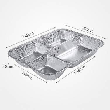 4 Compartments Divided Aluminum Foil Container Rectangular Foil Tray Plate with Lids